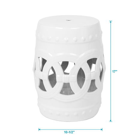 Elegant Glazed Ceramic Drum Stool Indoor / Outdoor Side Table Accent Garden Stool - White