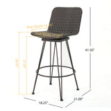 Outdoor Rattan Barstools With Black Brush Copper Iron Frame (Set of 2) - Multi Brown