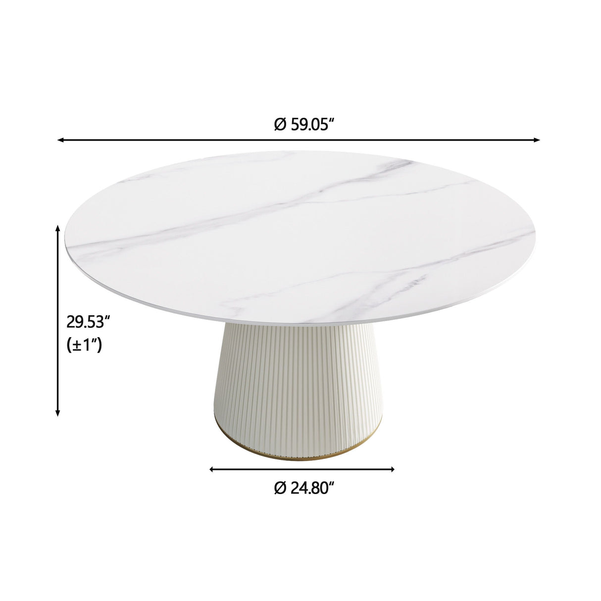 Modern Artificial Stone Round Plywood Base Dining Table, Can Accommodate 8 People, (Not Including Chairs) - White / Beige