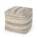 Western - Handcrafted Fabric Pouf, Durable - Natural / Blue