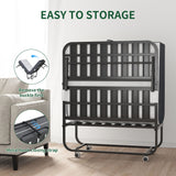 Twin Folding Bed With Memory Foam Mattress Portable Rollaway Bed Sturdy Metal Frame - Brushed Nickel