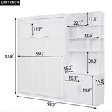 Full Size Murphy Bed With Multiple Storage Shelves And A Cabinet - White