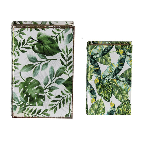 Botanical And Book Boxes (Set of 2) - White / Green