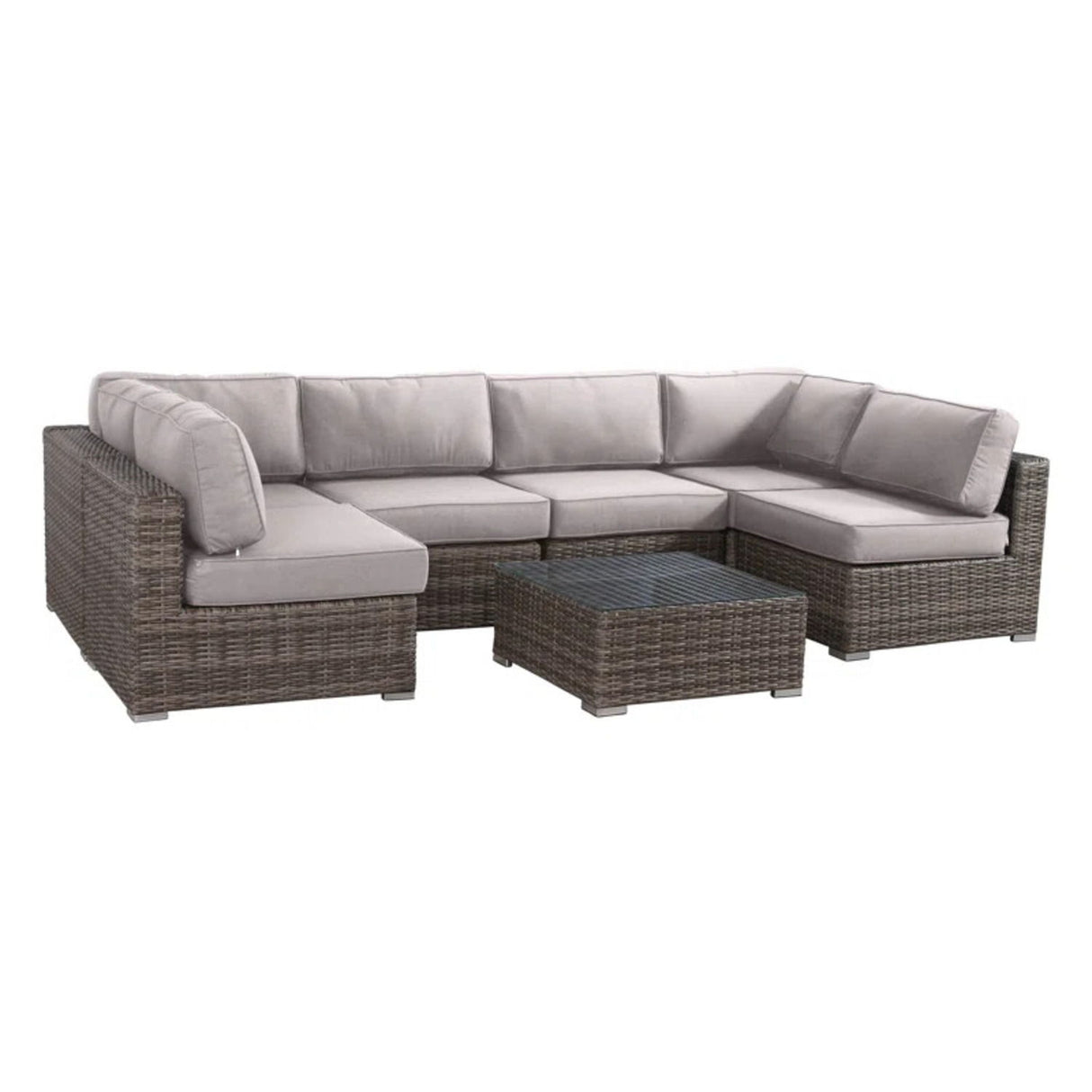 6 Person Wicker Seating Group With Premium Cushions - Gray Mix