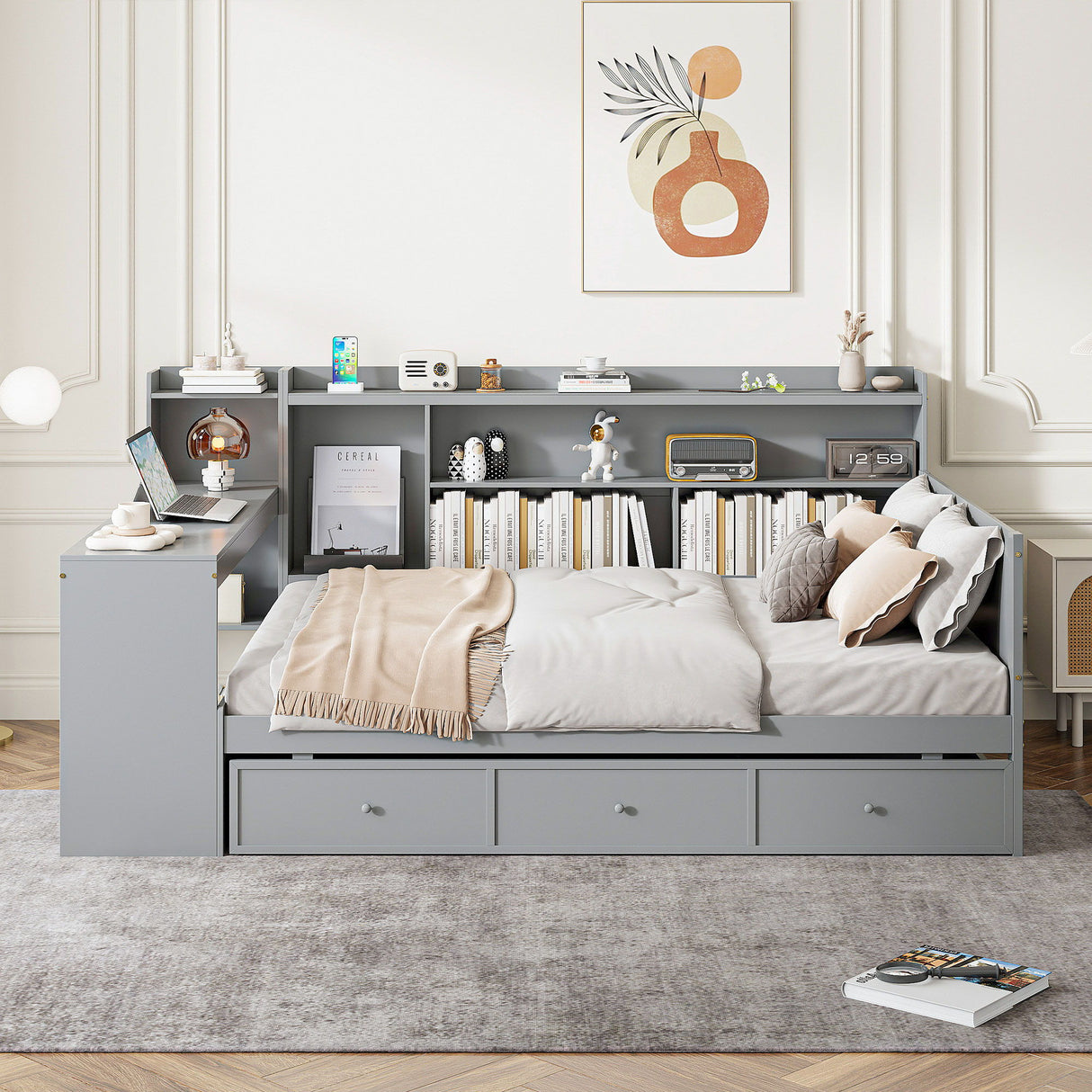 Daybed With 3 Drawers USB Ports And Desk
