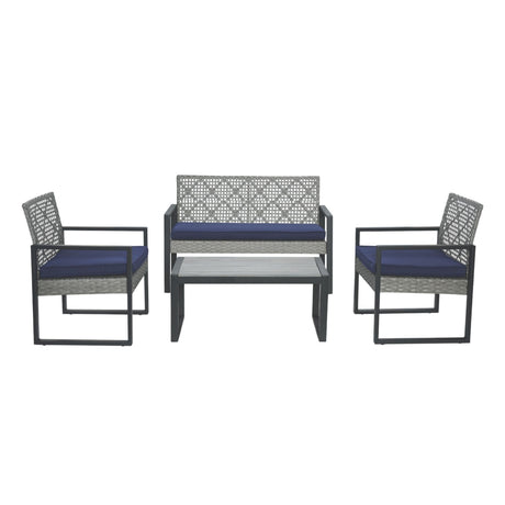 4 Piece Patio Furniture Set With Acacia Wood Table Top And Cushions