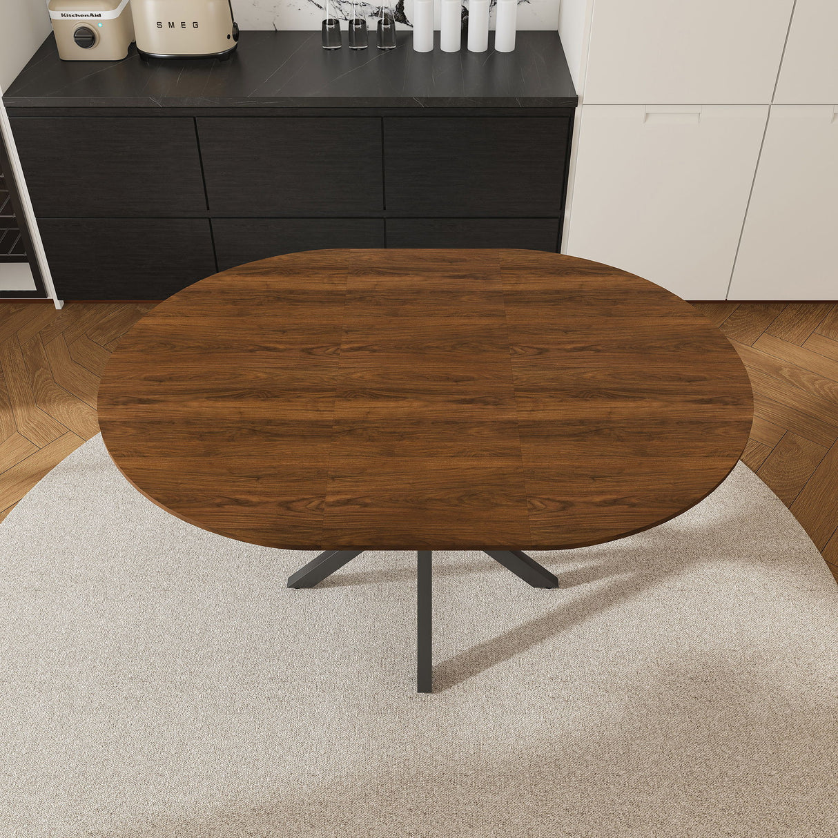 Round Dining Table With Extendable Blades, X Base