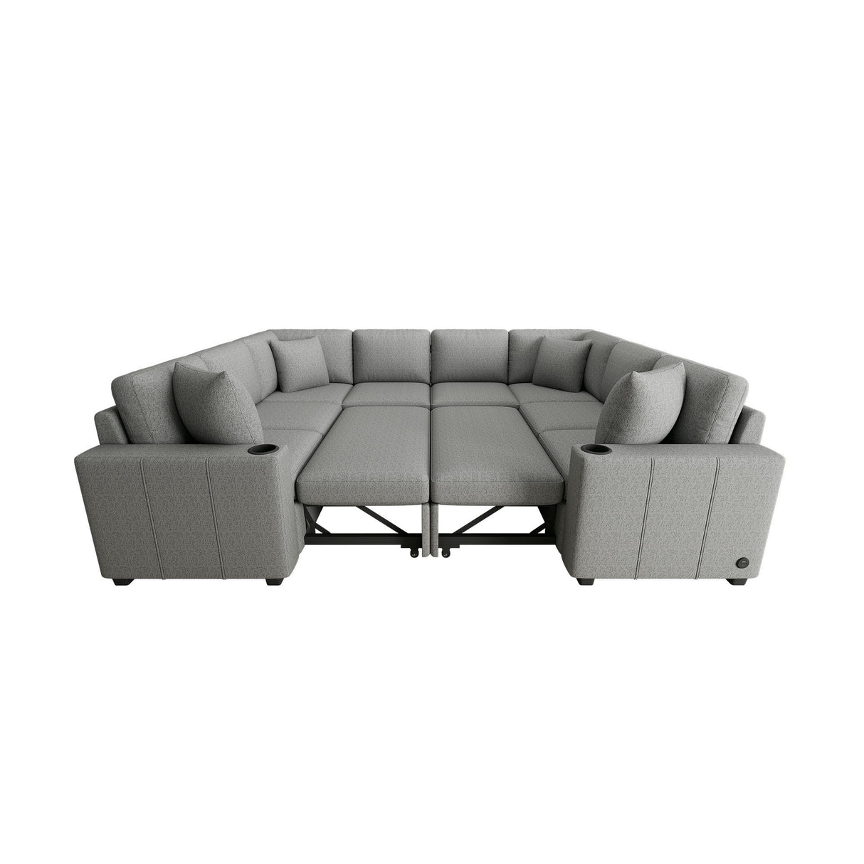 Modern U-Shaped Sectional Sofa Convertible Pull-Out Sofa Bed With USB Ports And Cup Holders