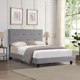 Modern Upholstered Platform Bed Frame With Button Tufted Linen Headboard And Wood Slat Support