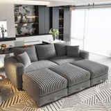 Deep Seat Convertible Sofa With Soft Pillows And Ottomans