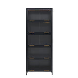 Modern Steel Display Cabinet With Glass Doors And LED Lights, 5 Tier Steel Barrister Bookcase For Home Or Office - Black