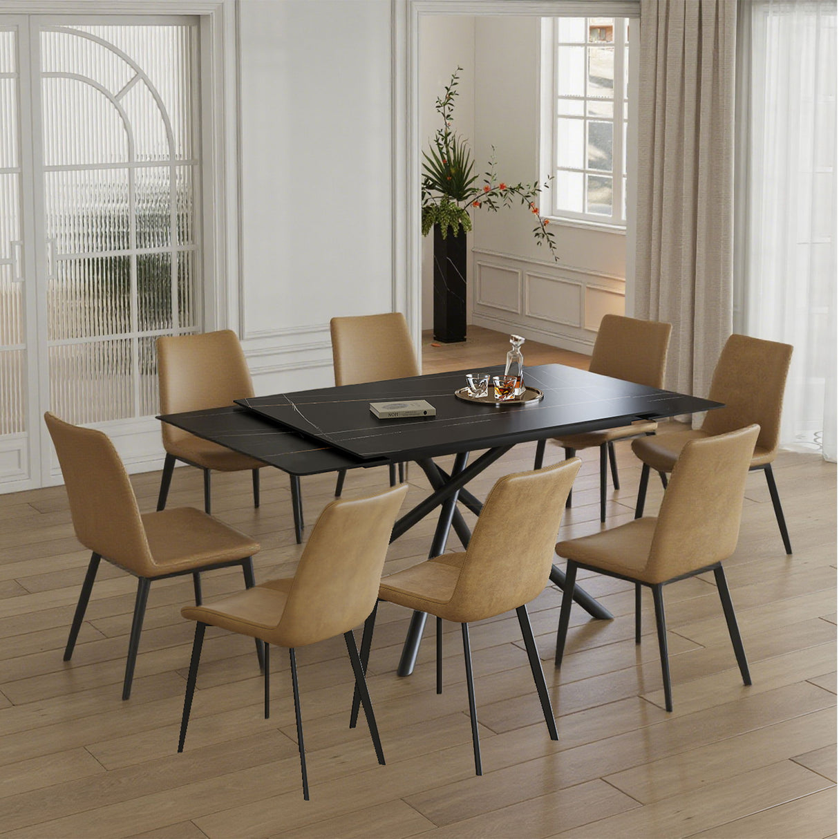 Retractable Sintered Stone Dining Table Set With Chairs