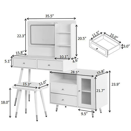 Modern Makeup Vanity Desk With Mirror And Lights Retractable Design Engineered Wood - Black