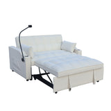 Modern Velvet Loveseat With Pullout Bed, Adjustable Reclining Backrest
