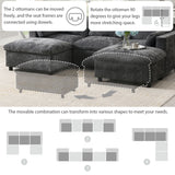 Modular Sectional With Storage Pockets, 5 Seat U Shaped Couch Set With Pillows, Free Combination Modern Cloud Sofa With 2 Movable Ottoman