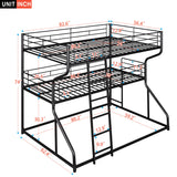 Industrial Triple Bunk Bed With Dual Ladders Frame, Space Saving Design