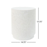 Outdoor Terrazzo Concrete Drum End Table, Living Room Accent Table - White Terrazzo