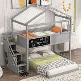 House Style Bunk Bed With Storage Staircase And Blackboard
