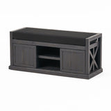 Wood Bench With 2 Open Shelves And Water Resistant Cushion - Dark Gray