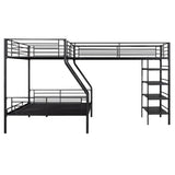 L-Shaped Twin Over Full Bunk Bed And Twin Loft Bed With 4 Built In Shelves - Black