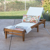 Outdoor Chaise Lounge With Acacia Wood Frame - White / Teak