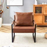 Classic Leather And Metal Frame Sofa, Ergonomically Designed, A Perfect Blend Of Modern And Industrial Styles