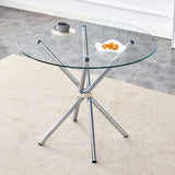 Modern Round Clear Glass Dining Table With Unique Metal Legs For 4 6 People - Silver
