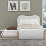 Upholstered Platform Bed With Wood Supporting Feet And Trundle