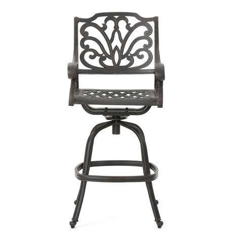 Outdoor Cast Aluminum Swivel Bar Stool With Scrolled Arms - Bronze