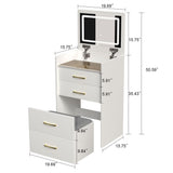 Compact 3 In 1 Vanity Desk With Open Top Mirror, Glass Desktop, 5 Height - White