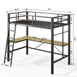 Twin Metal Loft Bed With L - Shaped Desk, Charging Station Loft Bed Frame Twin Size, Safety Guard & Ladder, No Box Spring Needed - Black