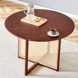 Retro Round Table With Imitation Rattan Rubber Wood - Walnut
