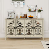 Hollowed Out Cabinet With 4 Doors, Suitable For Bedroom - Natural