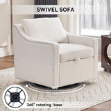 Linen Fabric 360° Swivel Accent Chair With Upholstered Back Pillow And Rivet Armrest
