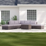 Outdoor 6 Person Wicker Seating Group With Cushions - Gray Mix