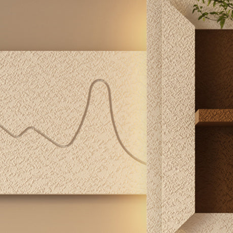 3D LED Sandstone Wall Decor With Simulated Plants, Glass Vase & Remote Control - Light Coffee