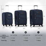 Softside Luggage Expandable 3 Piece Set Suitcase Upright Spinner Softshell Lightweight Luggage Travel Set - Dark Blue