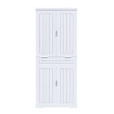Farmhouse Style Pantry Cabinet With Drawer 2 Cabinets & 6 Door Shelves Adjustable Shelves Freestanding Cupboard - White
