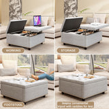 Large Square Storage Ottoman With 2 Storage Doors