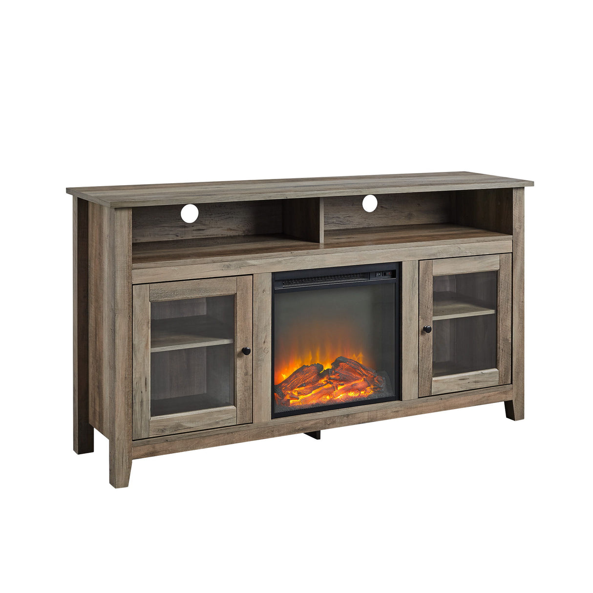 Classic Glass Door Fireplace Tall TV Stand For TVs Up To 65"