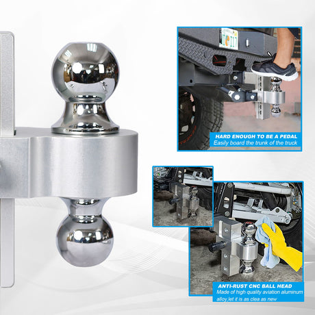 Alu - Adjustable Trailer Drop Hitch With 2" Receiver, 6" Adjustable - Silver