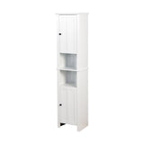 Wooden Bathroom Floor Storage Cabinet With 2 Doors And 6 Shelves - White
