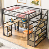 Full Size Loft Bed With Staircase, Built In Desk And Shelves And Sleeping Surface - Black