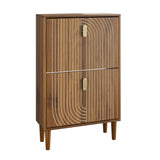Modern Minimalist Shoe Storage Cabinet With 2 Flip Drawers And Metal Handles - Brown