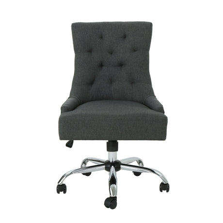 Glory Diamond Tufted Upholstered Office Chair With Rolling Casters And Sloped Arms - Dark Gray / Chrome
