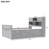 Captain Platform Bed Frame With Bookcase Headboard, 4 Drawers, Storage Shelves