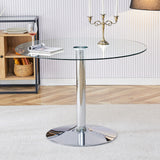 Modern Minimalist Circular Dining Table With Glass Top And Electroplated Metal Legs For Restaurants And Living Rooms - Silver / Transparent
