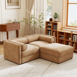 Contemporary Elegant White Chenille Sofa With Storage And Ottoman
