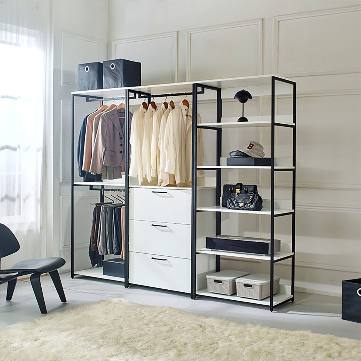 Fiona - Freestanding 3 Tower Wood Closet System With Metal Frame 7 Shelf Walk - White