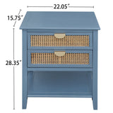 2 Drawer Side Table, Natural Rattan